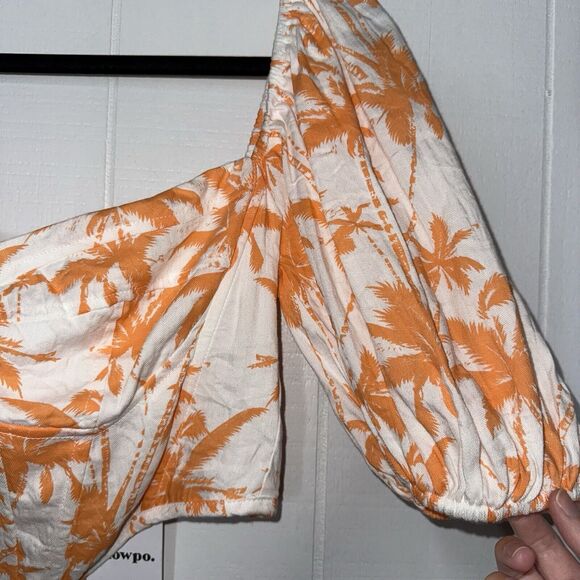 Showpo Women’s FAYELLA TOP PUFF SLEEVE CORSET BODICE TOP IN ORANGE PALM 8 NWT - Picture 4 of 6